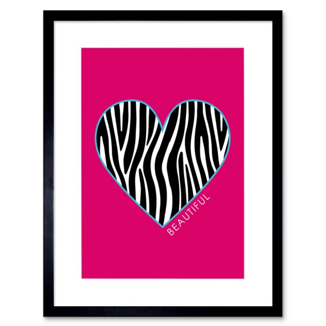 "Artery8 Wall Art Print Pink Zebra Set Beautiful Framed in Black - Size: W7"" x H9""" - image 1