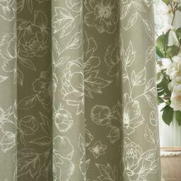 Wylder Bella Floral 100% Cotton Eyelet Curtain Pair in Green - Size: 168 cm width x 137 cm drop - thumbnail 4