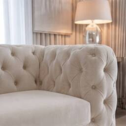 Sofaya Monaco Chesterfield Velvet Arm Chair Cushions Sofa Seater Couch in Cream - Size: Armchair - thumbnail 3