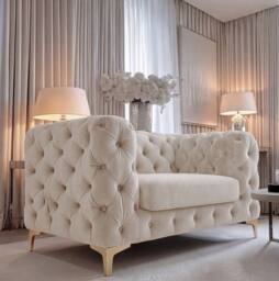 Sofaya Monaco Chesterfield Velvet Arm Chair Cushions Sofa Seater Couch in Cream - Size: Armchair - thumbnail 2