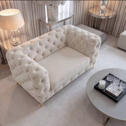 Sofaya Monaco Chesterfield Velvet Arm Chair Cushions Sofa Seater Couch in Cream - Size: Armchair - thumbnail 5