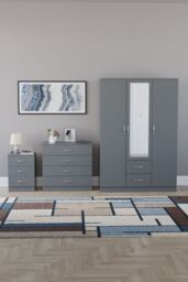 Home Discount Vida Designs 3Pc Bedroom Set 3Bedside, 4 Drawer Chest, Mirror Wardrobe in Grey - thumbnail 4