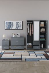 Home Discount Vida Designs 3Pc Bedroom Set 3Bedside, 4 Drawer Chest, Mirror Wardrobe in Grey - thumbnail 3