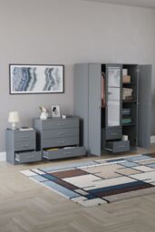 Home Discount Vida Designs 3Pc Bedroom Set 3Bedside, 4 Drawer Chest, Mirror Wardrobe in Grey - thumbnail 2