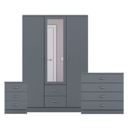 Home Discount Vida Designs 3Pc Bedroom Set 3Bedside, 4 Drawer Chest, Mirror Wardrobe in Grey - thumbnail 8
