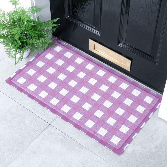 Artsy Mats Lilac Gingham Doormat (70 x 40cm) in White - Size: 40 cm x 70 cm - image 1