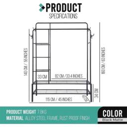 Nordara Heavy Duty Clothes Rail 120Kg Load Sturdy with Shelfs & Shoe Rack in Black - thumbnail 2