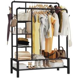 Nordara Heavy Duty Clothes Rail 120Kg Load Sturdy with Shelfs & Shoe Rack in Black