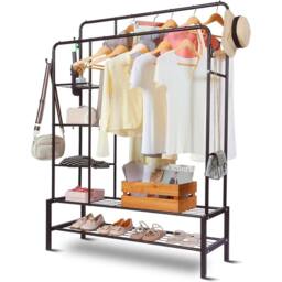 Nordara Heavy Duty Clothes Rail 120Kg Load Sturdy with Shelfs & Shoe Rack in Black - thumbnail 5