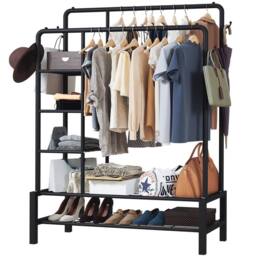 Nordara Heavy Duty Clothes Rail 120Kg Load Sturdy with Shelfs & Shoe Rack in Black - thumbnail 3