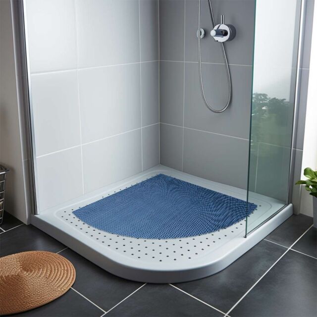 Nicoman Reversible Dual-Colour PVC Anti Slip Corner Shower Mat Bath Mat - Quadrant 53x53cm in Blue - Size: 53x53 cm - image 1