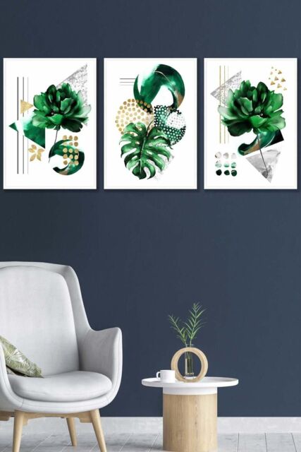 ARTZE Abstract Green Gold Botanical Framed Wall Art - Medium in White - Size: W45 cm x H62 cm x D20mm - image 1