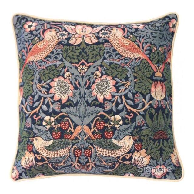 Signare Women's Strawberry Thief Blue Tapestry Cushion Cover 45x45cm - Size: 45 cm x 45 cm