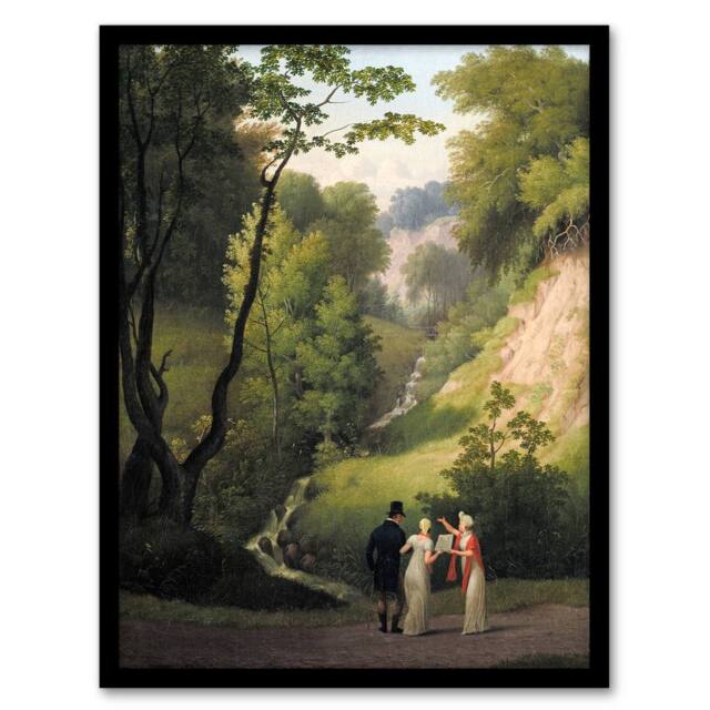 Artery8 CW Eckersberg The Devil's Cleft at Liselund Manor Framed Art Print in Green - Size: A4 - image 1