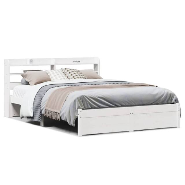 Berkfield Home Bed Frame with Headboard without Mattress White 140x190 cm - image 1
