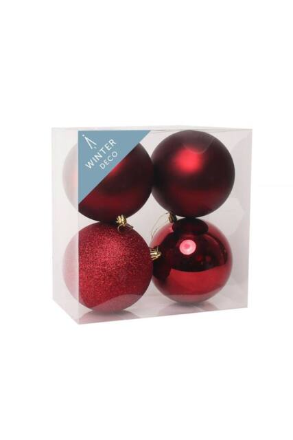 KDMD Burgundy Shatterproof Baubles 12cm 4 Pack - image 1