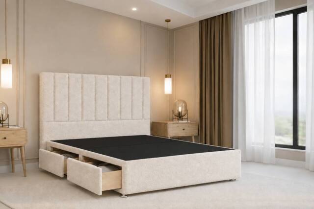 "Nexus Mattresses Ltd Kyoto Teddy Divan Bed Base 4 Drawers - 54"" Headboard in Cream - Size: King" - image 1