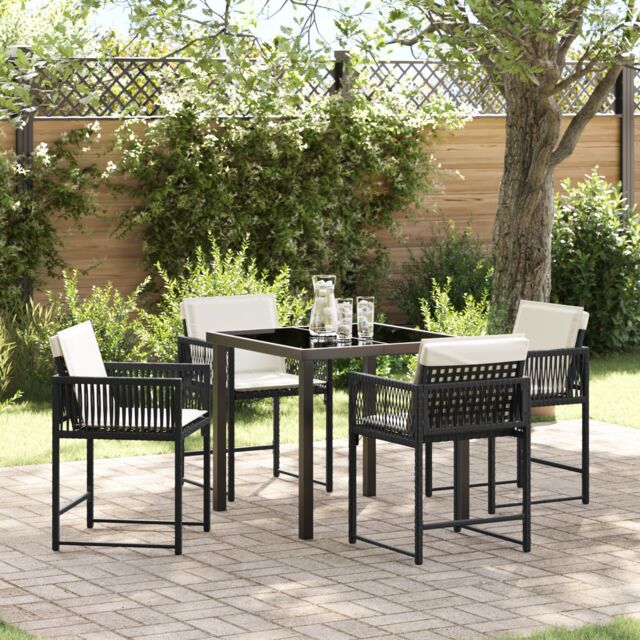 Berkfield Home 5 Piece Garden Dining Set with Cushions Black Poly Rattan - image 1