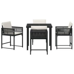 Berkfield Home 5 Piece Garden Dining Set with Cushions Black Poly Rattan - thumbnail 7