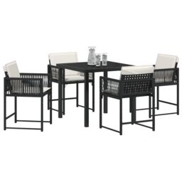 Berkfield Home 5 Piece Garden Dining Set with Cushions Black Poly Rattan - thumbnail 3