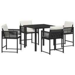 Berkfield Home 5 Piece Garden Dining Set with Cushions Black Poly Rattan - thumbnail 2