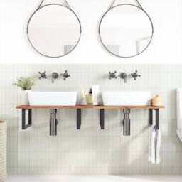 Berkfield Home Basin Shelf Wall Mounted Steel & Solid Wood Acacia in Brown - thumbnail 3