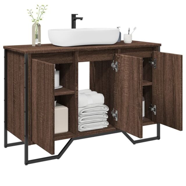 Berkfield Home Bathroom Sink Cabinet Brown Oak 91x35x60 cm Engineered Wood - Size: 91 x 35 x 60 cm