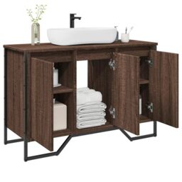 Berkfield Home Bathroom Sink Cabinet Brown Oak 91x35x60 cm Engineered Wood - Size: 91 x 35 x 60 cm - thumbnail 1