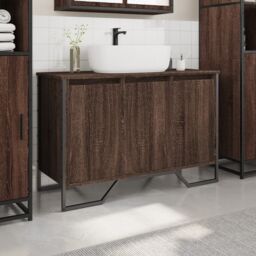 Berkfield Home Bathroom Sink Cabinet Brown Oak 91x35x60 cm Engineered Wood - Size: 91 x 35 x 60 cm - thumbnail 3