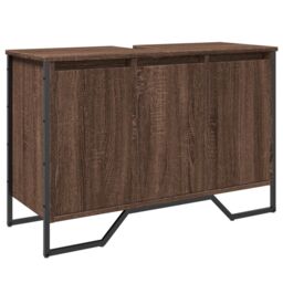 Berkfield Home Bathroom Sink Cabinet Brown Oak 91x35x60 cm Engineered Wood - Size: 91 x 35 x 60 cm - thumbnail 2