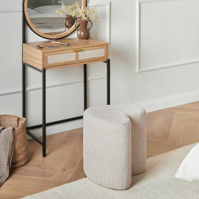 Wyld and Coco Heart-Shaped Chenille Pouffe Beige - image 1