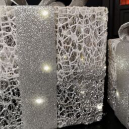 Samuel Alexander Set of 3 Battery Operated Silver Sparkly Christmas Gift Boxes with LEDs - thumbnail 5