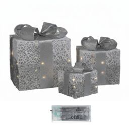 Samuel Alexander Set of 3 Battery Operated Silver Sparkly Christmas Gift Boxes with LEDs - thumbnail 8