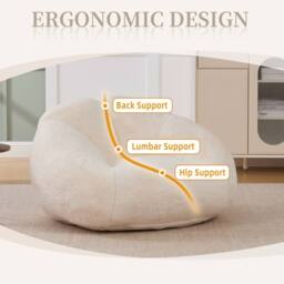 Direct Wicker Bean Bag Chair, Shell-Shaped Bean Bag Couch with Removable Cover in Beige - Size: 1 Pack - thumbnail 5