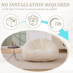 Direct Wicker Bean Bag Chair, Shell-Shaped Bean Bag Couch with Removable Cover in Beige - Size: 1 Pack - thumbnail 3