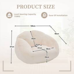 Direct Wicker Bean Bag Chair, Shell-Shaped Bean Bag Couch with Removable Cover in Beige - Size: 1 Pack - thumbnail 2
