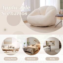 Direct Wicker Bean Bag Chair, Shell-Shaped Bean Bag Couch with Removable Cover in Beige - Size: 1 Pack - thumbnail 6