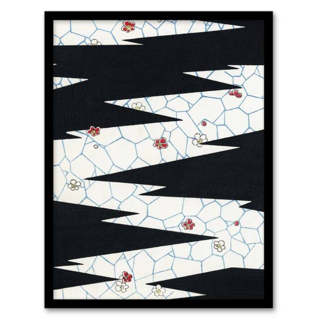 Artery8 Flowers On Footpath Pattern Japan Framed Wall Art Print Shin Bijutsukai in White - Size: A4 - image 1