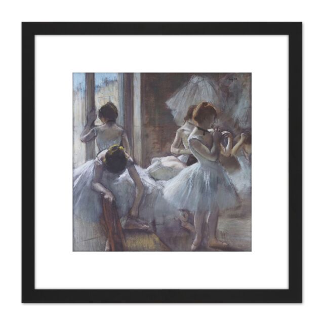 Artery8 Edgar Degas Dancers Painting 8X8 Inch Square Wooden Framed Wall Art Print Picture with Mount in Black - image 1