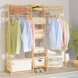 Pirlo Plush Bamboo Clothes Rack With Storage Shoe Cabinet in Brown - thumbnail 1