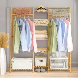 Pirlo Plush Bamboo Clothes Rack With Storage Shoe Cabinet in Brown - thumbnail 3