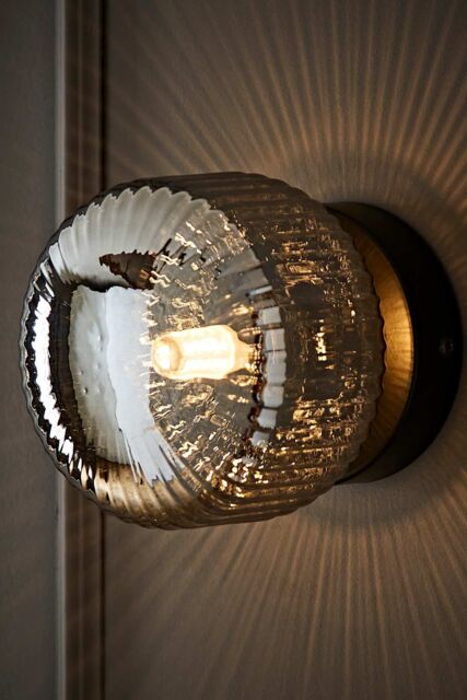 ValueLights Calpe Small Ribbed Glass Flush Ceiling Wall Light in Black - image 1