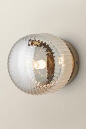 ValueLights Calpe Small Ribbed Glass Flush Ceiling Wall Light in Black - thumbnail 3
