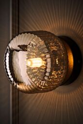 ValueLights Calpe Small Ribbed Glass Flush Ceiling Wall Light in Black - thumbnail 2