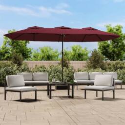 Berkfield Home Double-Head Parasol with LEDs Bordeaux Red 449x245 cm