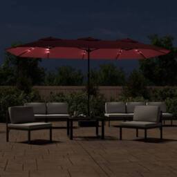Berkfield Home Double-Head Parasol with LEDs Bordeaux Red 449x245 cm - thumbnail 3