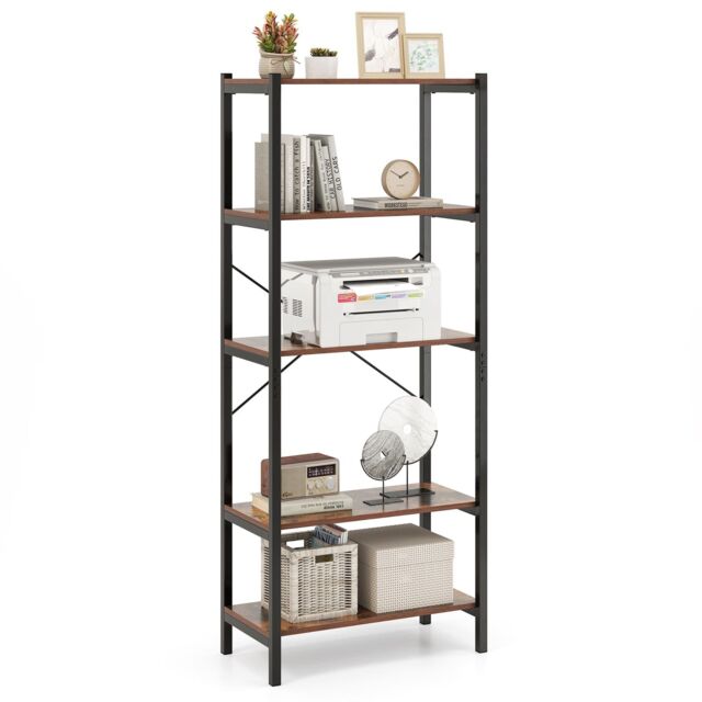 Costway 5-Tier Bookshelf Bookcase Display Rack with Metal Frame-Coffee in Dark Brown - image 1