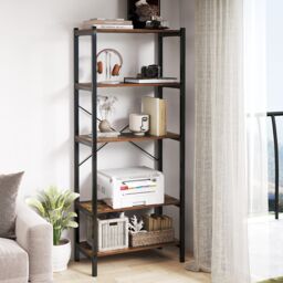 Costway 5-Tier Bookshelf Bookcase Display Rack with Metal Frame-Coffee in Dark Brown - thumbnail 4