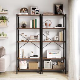 Costway 5-Tier Bookshelf Bookcase Display Rack with Metal Frame-Coffee in Dark Brown - thumbnail 5