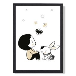 ARTZE Scandi Prince Little Boy with Rabbit Framed Print SIZE: A4 with Black Frame - thumbnail 1